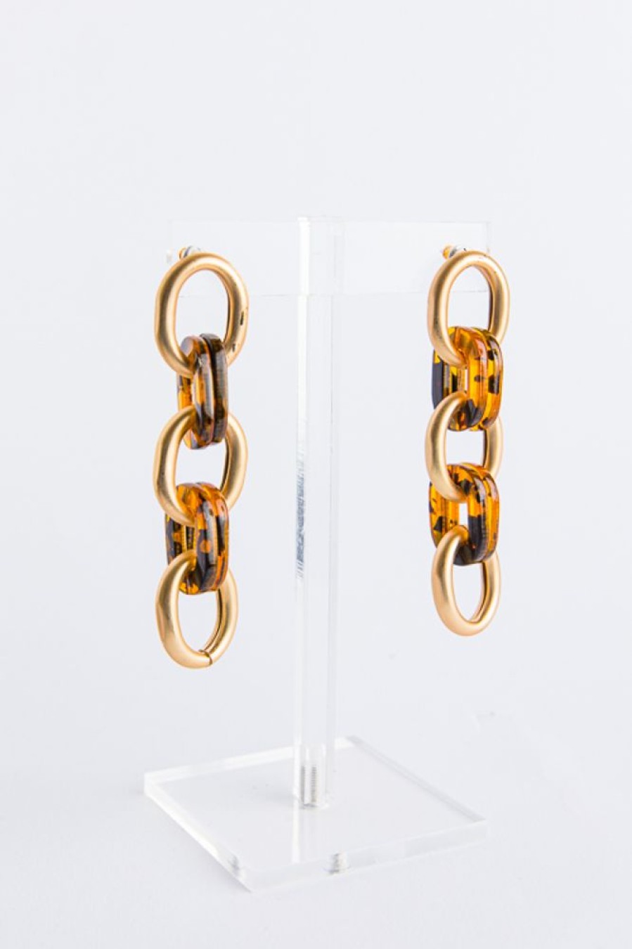 Golden Stella Jewelry | Metal & Acrylic Chain Earring, Tortoise