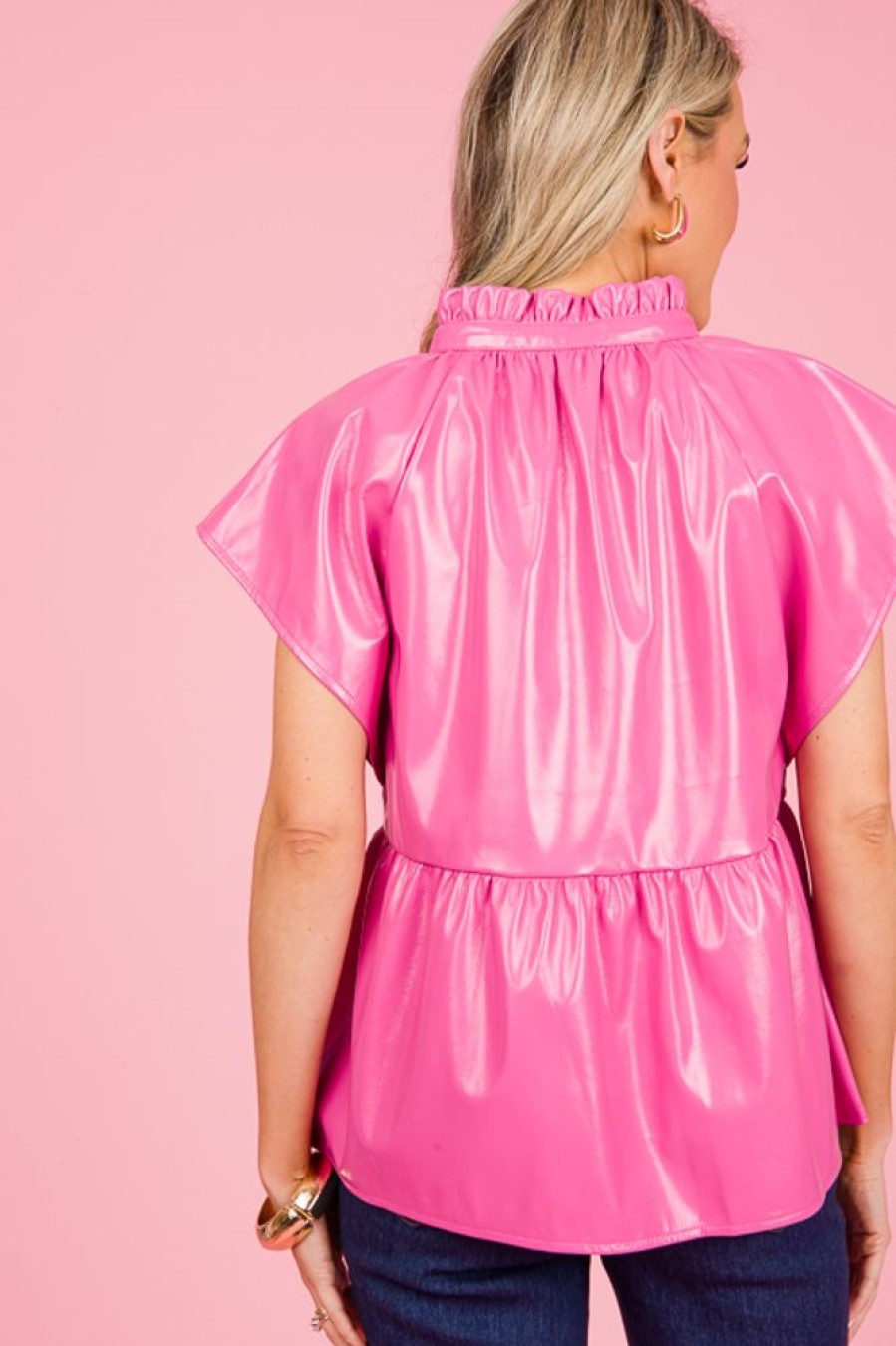 Thml Short Sleeve & Sleeveless | Pink Leather Peplum Top