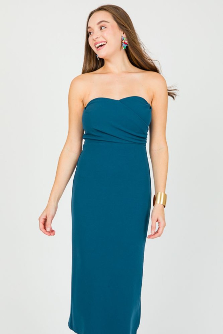 She + Sky Maxi & Midi | Sylvia Strapless Midi, Teal