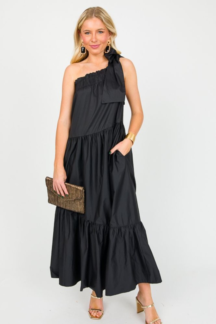 Mable Maxi & Midi | Bow One Shoulder Maxi, Black