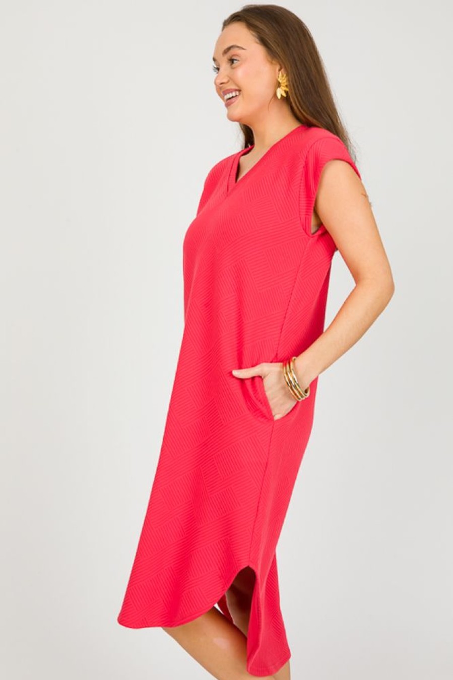 Entro Maxi & Midi | Textured Loose Midi, Red