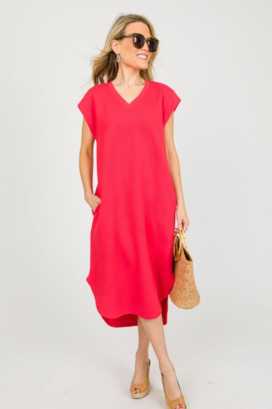 Entro Maxi & Midi | Textured Loose Midi, Red