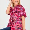 Pretty Follies Short Sleeve & Sleeveless | Smock Yoke Printed Top, Fuchsia