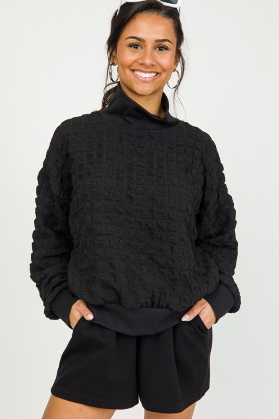 Bucketlist 3/4 & Long Sleeve | Bubble Texture Pullover, Black