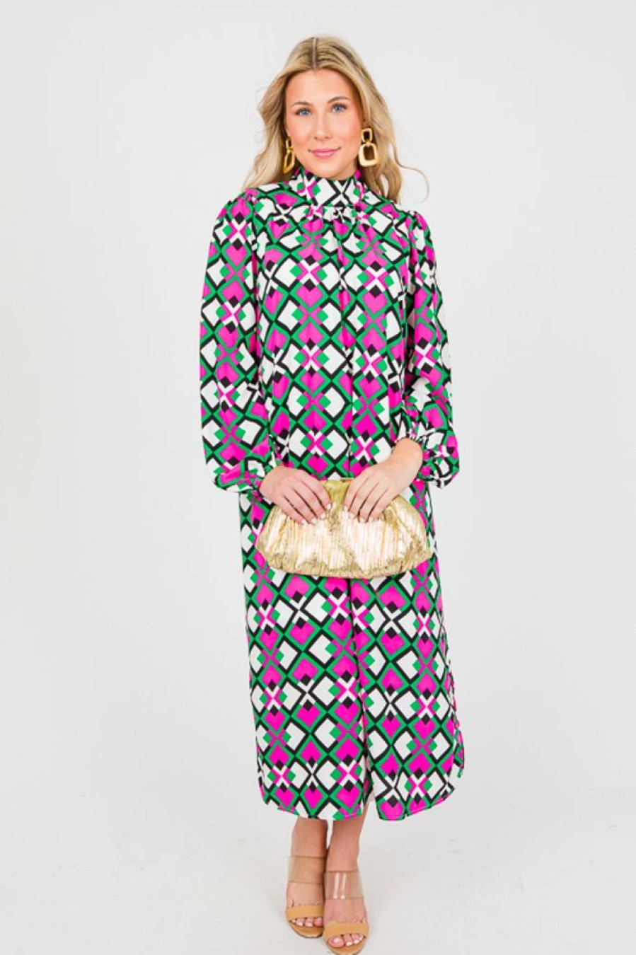 Ces Femme Maxi & Midi | Geo Belted Midi, Pink Multi