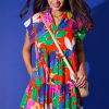 Sugar Lips Dresses W/ Sleeves | Liza Abstract Dress, Blue/Multi