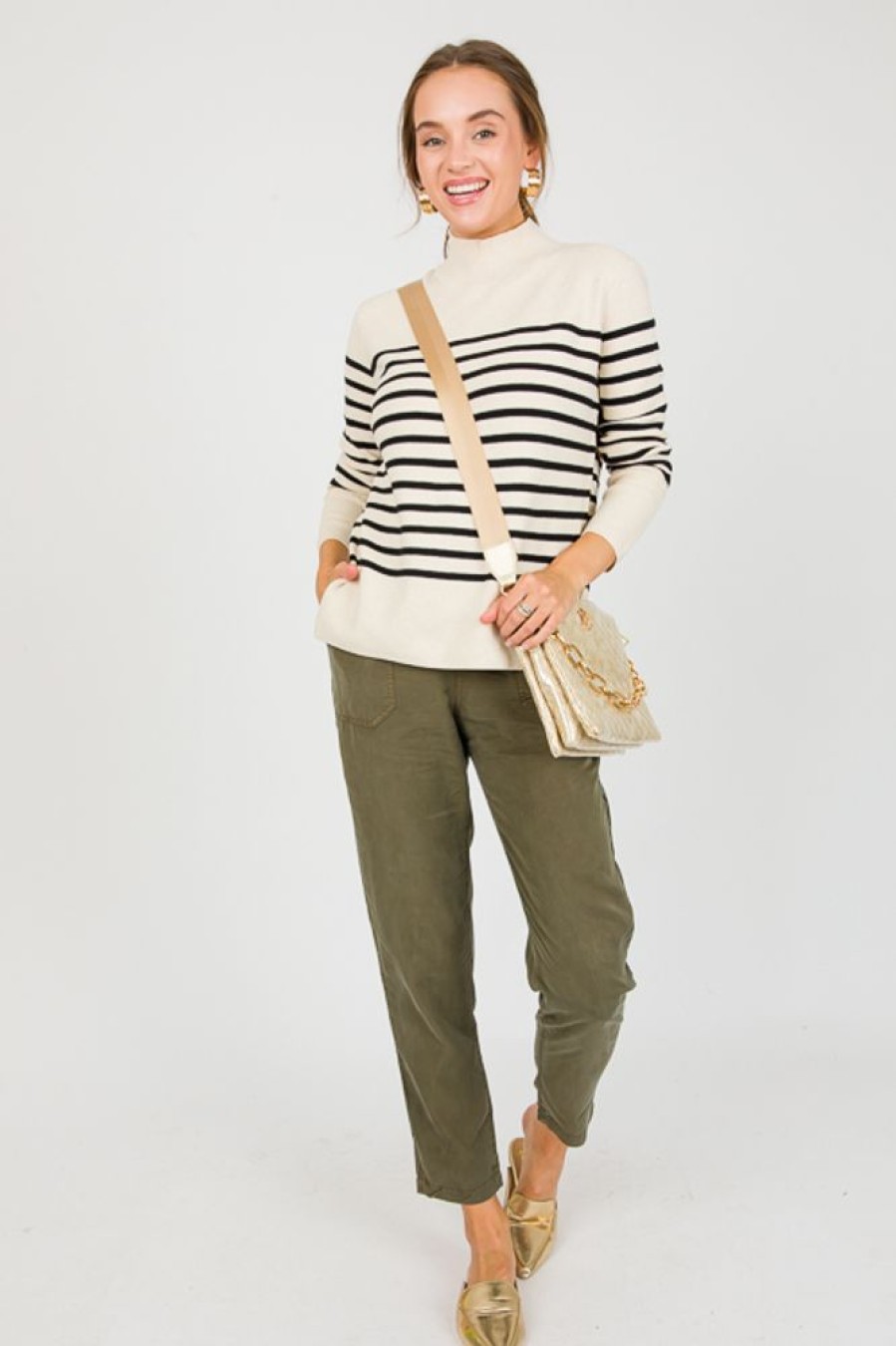 be cool 3/4 & Long Sleeve | Horizontal Stripes Sweater, Oatmeal