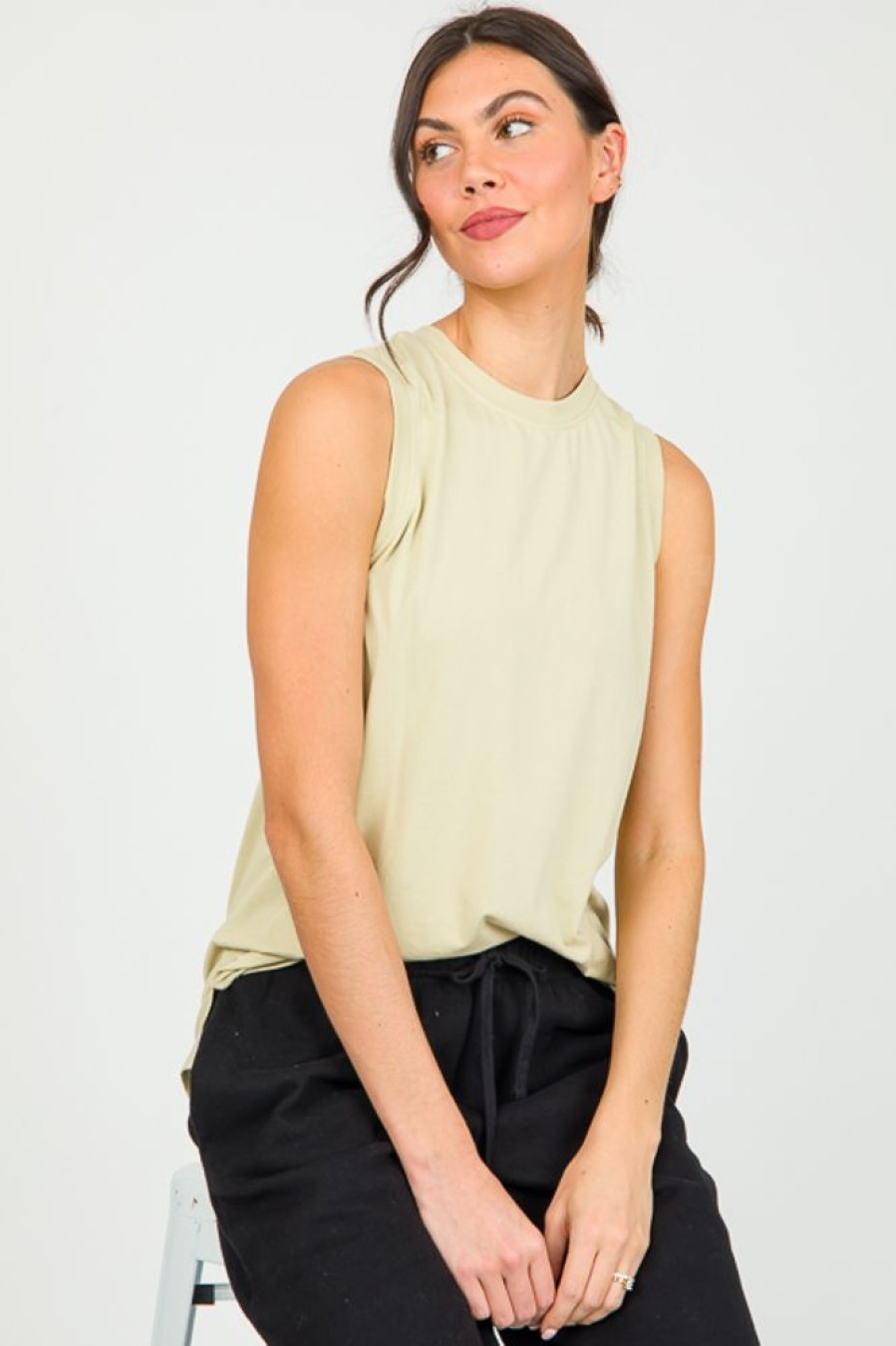 MOno B Short Sleeve & Sleeveless | Best Basic Tank, Green Khaki