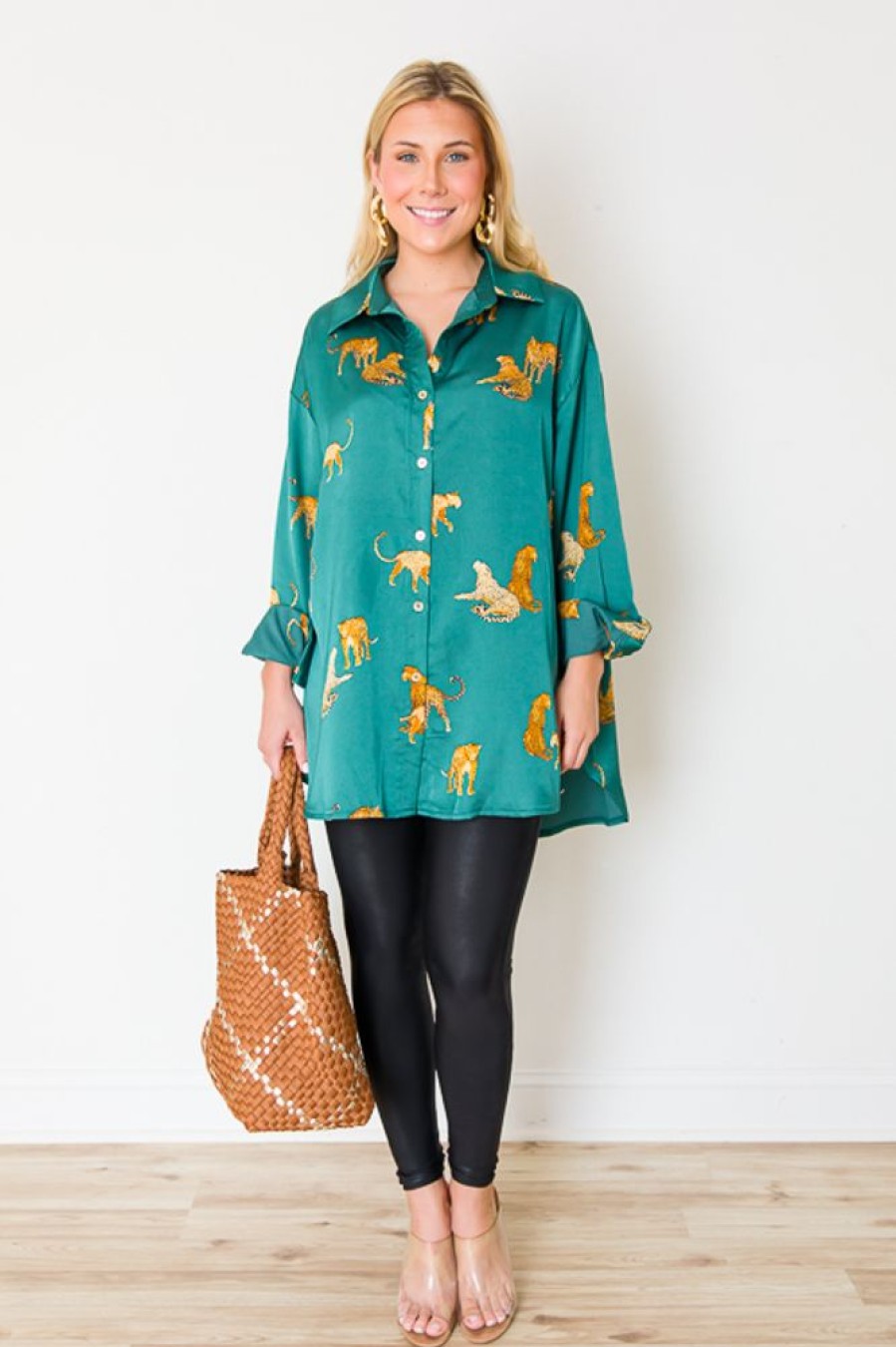 Entro 3/4 & Long Sleeve | Cheetah Tunic Shirt, H. Green