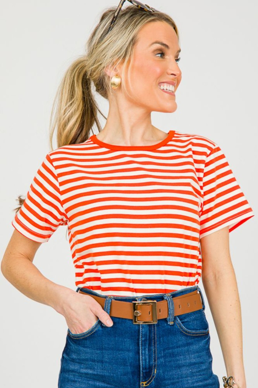 Things Between Short Sleeve & Sleeveless | Basic Stripe Tee, Orange