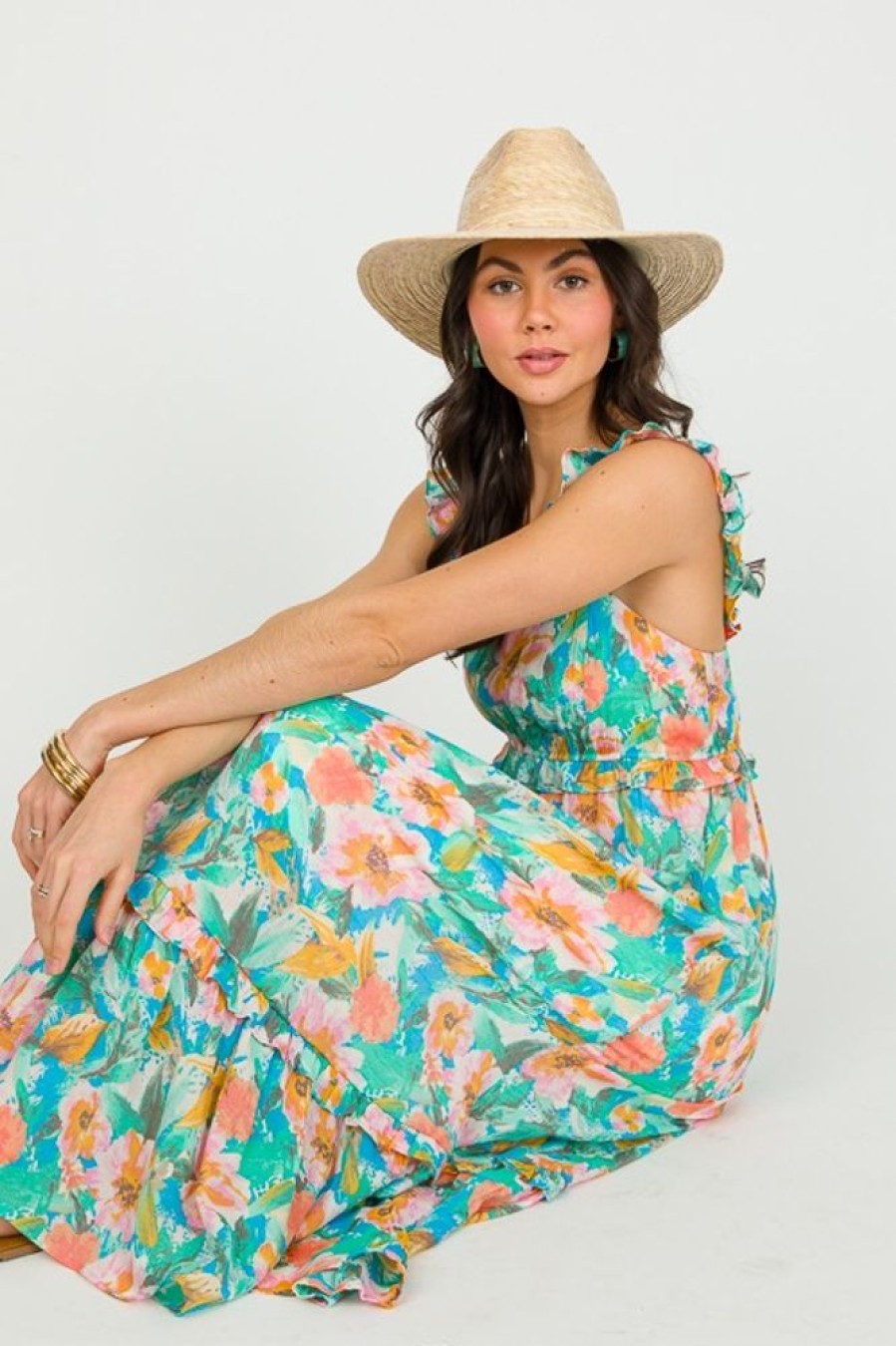 Blu Pepper Maxi & Midi | Chelsea Floral Midi, Aqua Multi