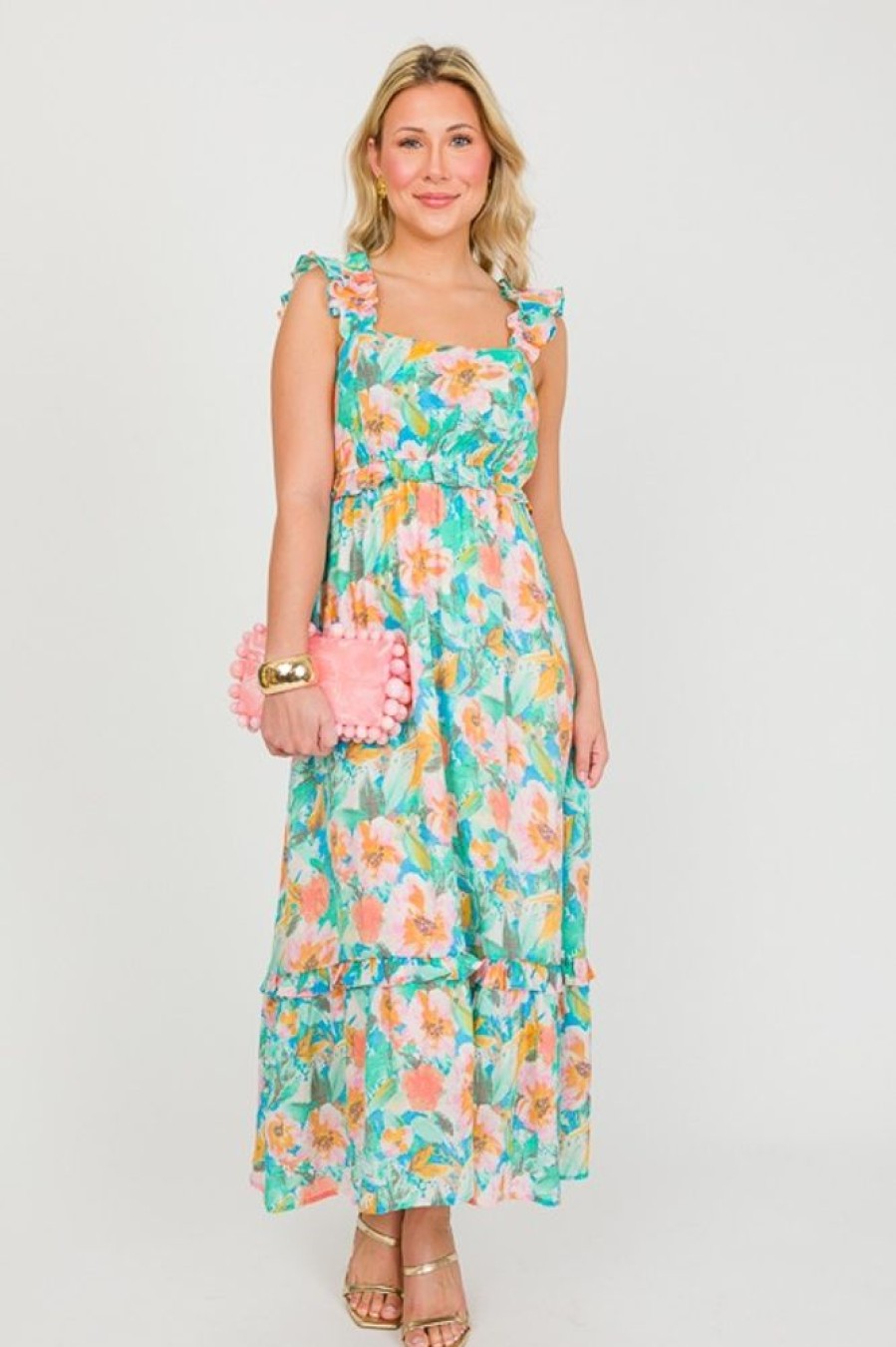 Blu Pepper Maxi & Midi | Chelsea Floral Midi, Aqua Multi