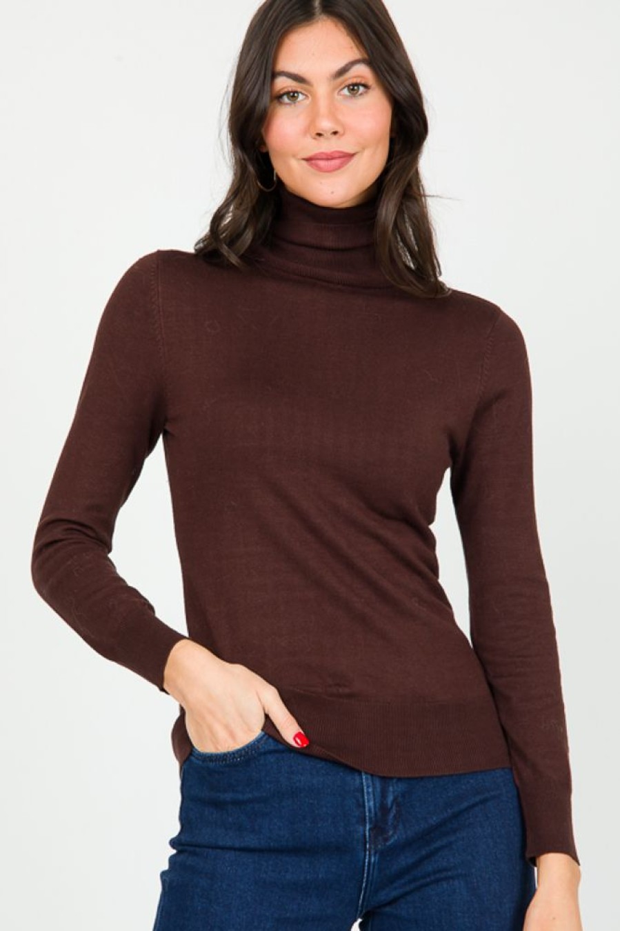 Cielo 3/4 & Long Sleeve | Simple Turtleneck, Brown