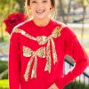 See and Be Seen 3/4 & Long Sleeve | Sequin Bow Sweater, Red