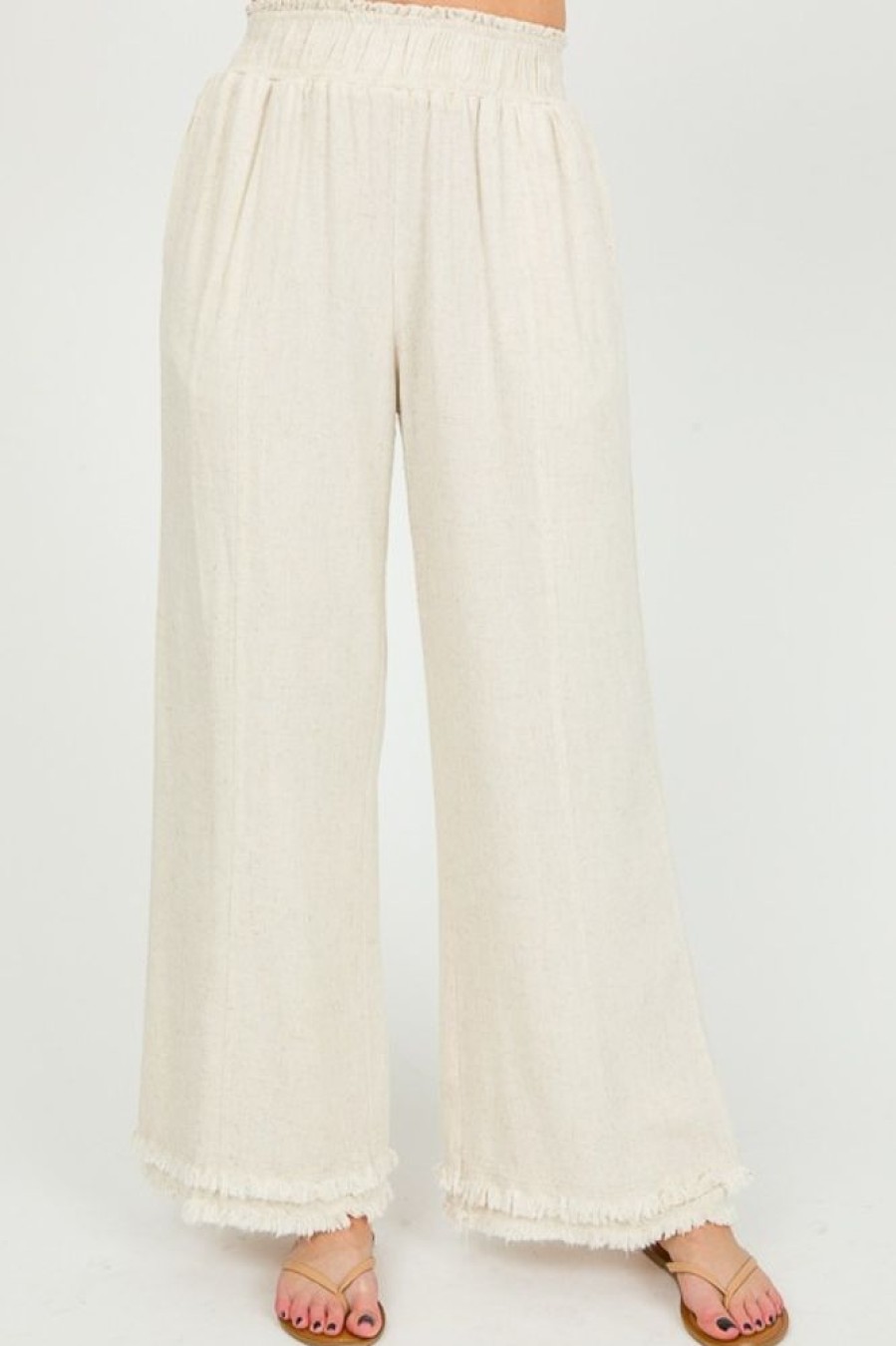 Umgee Pants & Leggings | Double Fray Linen Pants, Oatmeal