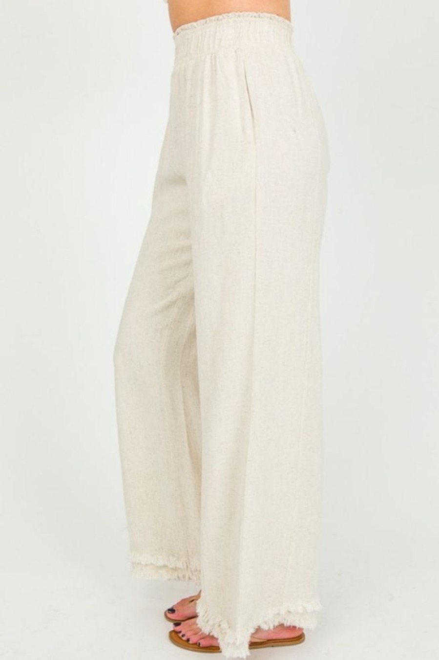 Umgee Pants & Leggings | Double Fray Linen Pants, Oatmeal