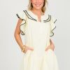 Entro White & Ivory | Stitch Contrast Ruffle Dress, Cream