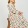 Flying Tomato Off Shoulder | Single Sleeve Multi Stripe Midi