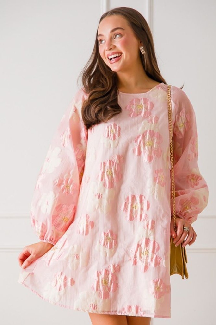 En Creme Dresses W/ Sleeves | Blushing Brocade Blooms Dress