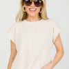 Ces Femme Short Sleeve & Sleeveless | Texture Knit Cap Sleeve Top, Ivory