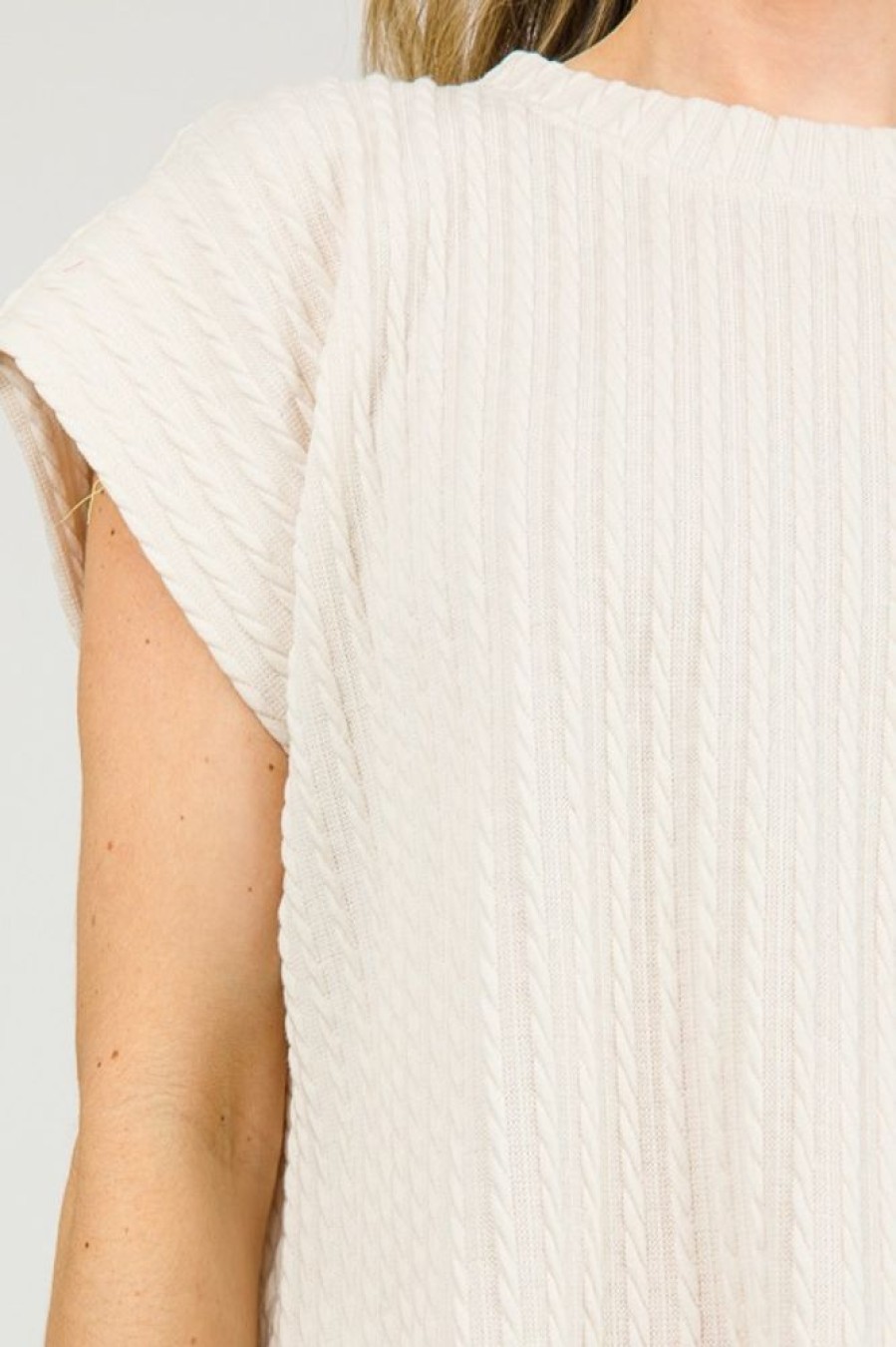 Ces Femme Short Sleeve & Sleeveless | Texture Knit Cap Sleeve Top, Ivory