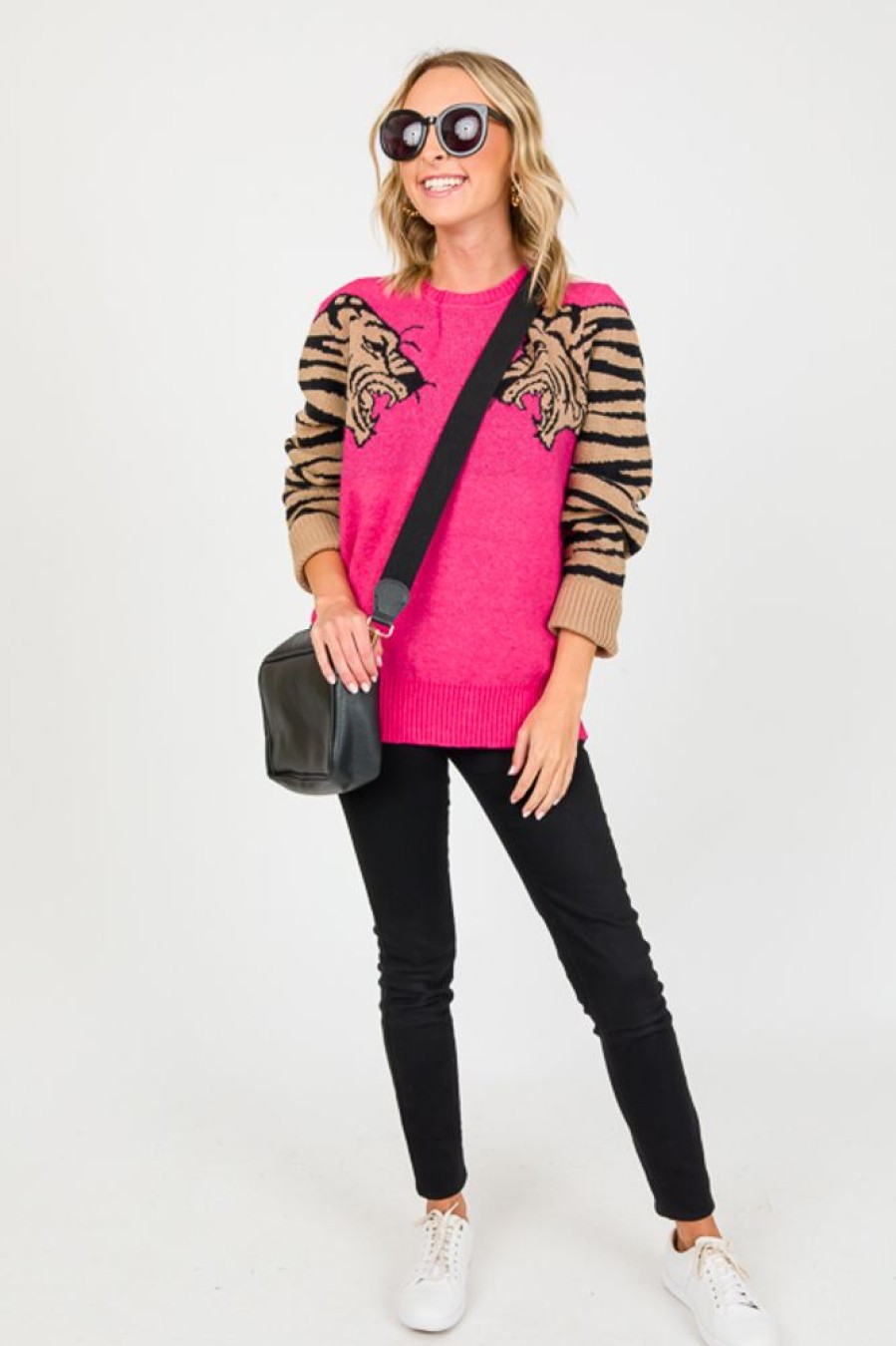 Bibi 3/4 & Long Sleeve | Tiger Sleeve Sweater, Fuchsia