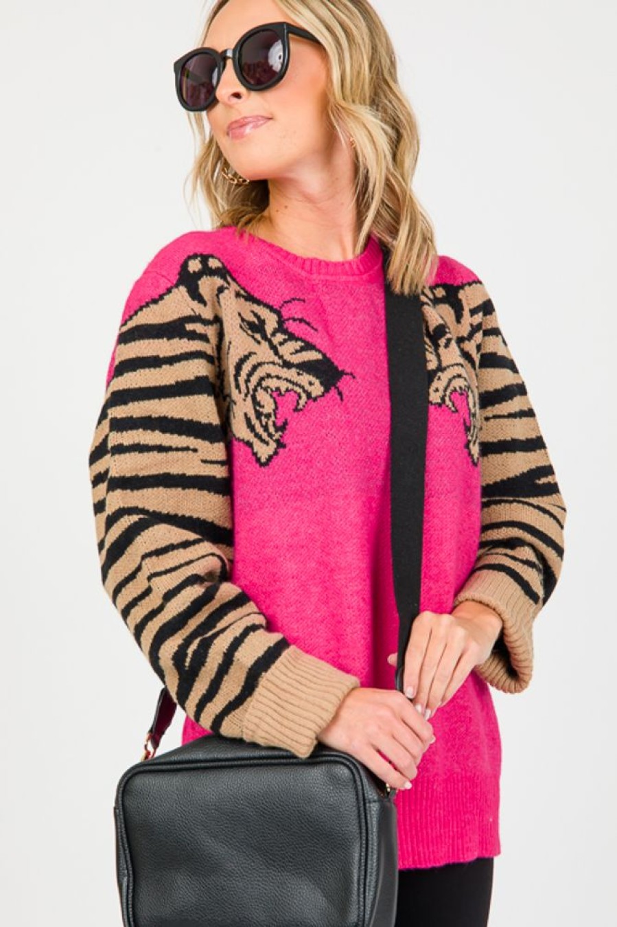 Bibi 3/4 & Long Sleeve | Tiger Sleeve Sweater, Fuchsia