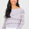 Lalavon 3/4 & Long Sleeve | Ruffle Off Shoulder Sweater, Dusty Lavender