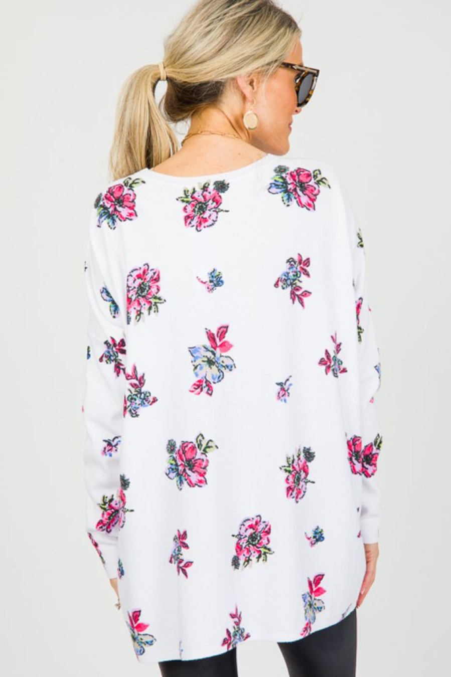 Staccato 3/4 & Long Sleeve | Floral Print Pocket Sweater, Ivory