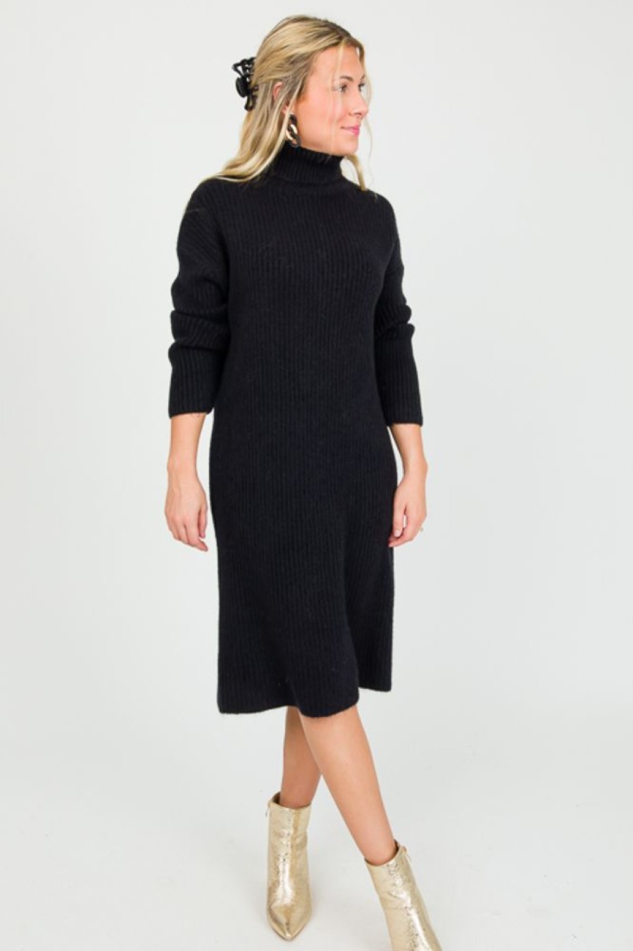 Sundayup Maxi & Midi | Rib Sweater Dress Midi, Black