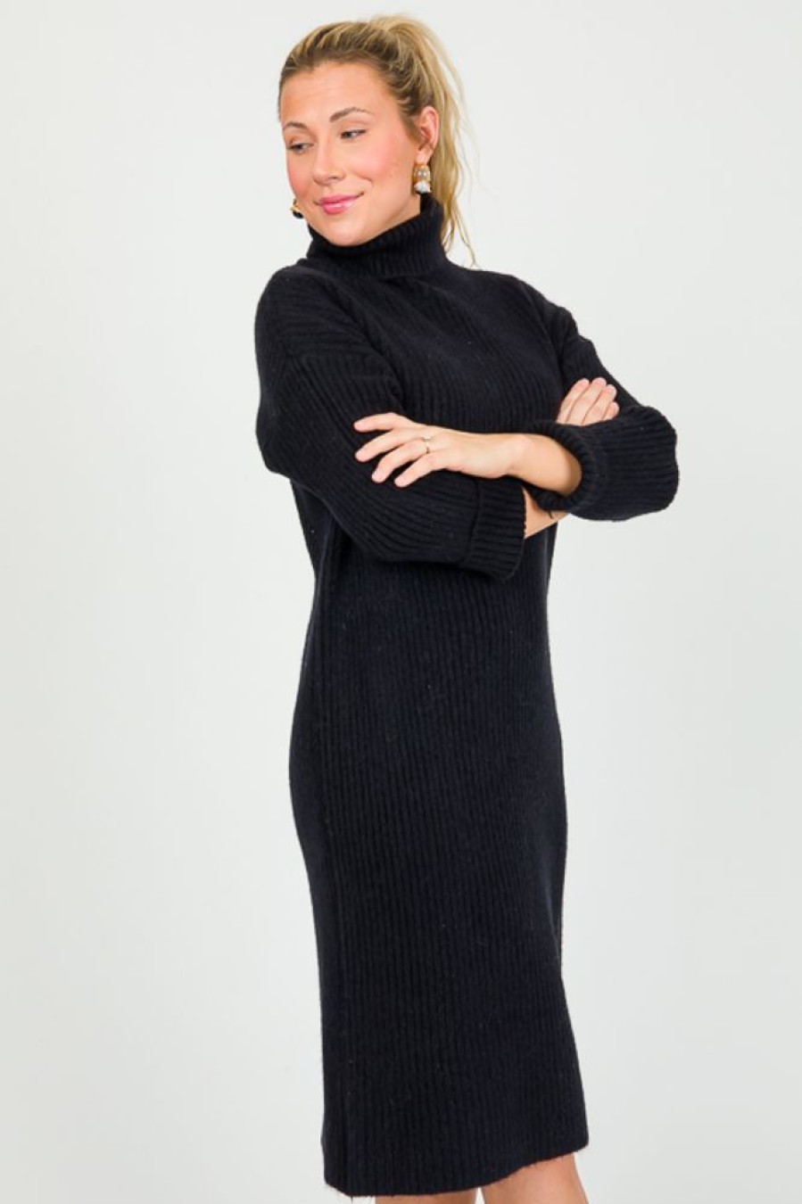 Sundayup Maxi & Midi | Rib Sweater Dress Midi, Black