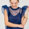 Blu Pepper Short Sleeve & Sleeveless | Organza Ruffle Top, Navy