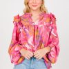 Fantastic Fawn 3/4 & Long Sleeve | Ruffled Abstract Top, Pink Multi