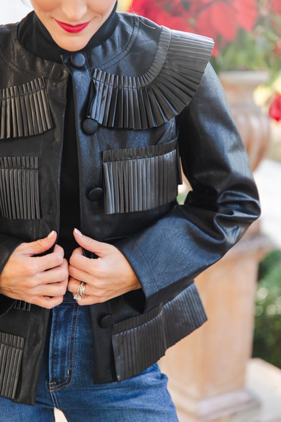 Voy Jackets / Coats / Vests / Blazers | Pleat Leather Jacket, Black