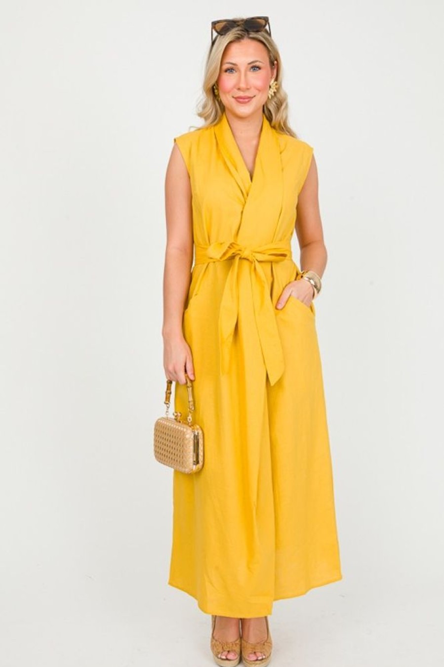 Ina Maxi & Midi | Megan Linen Midi, Yellow