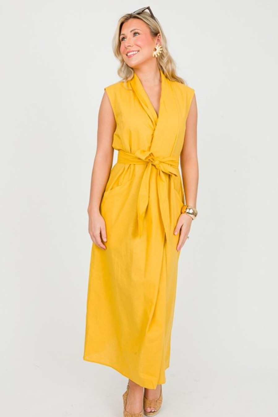 Ina Maxi & Midi | Megan Linen Midi, Yellow