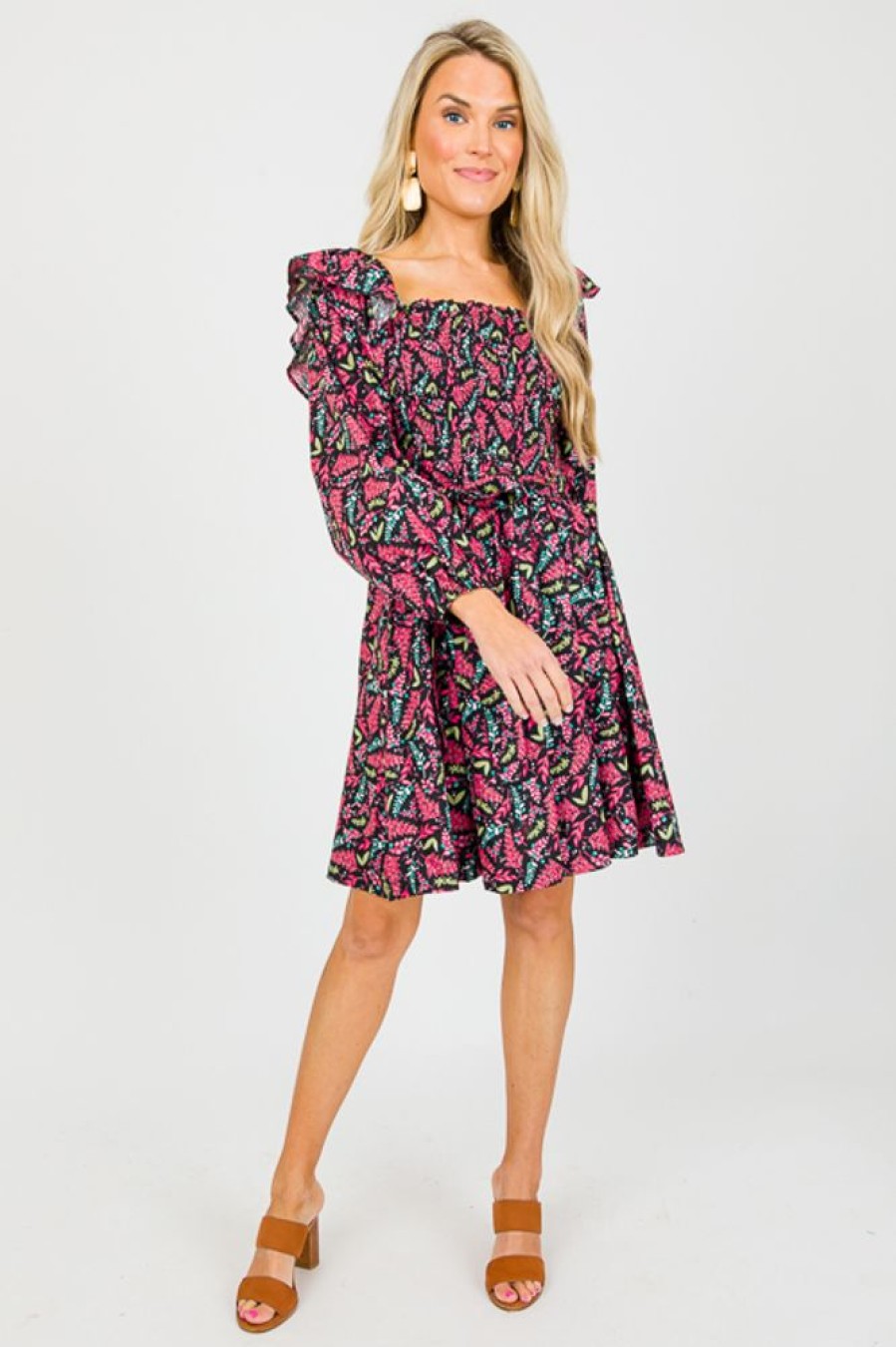 &merci Little Black Dress | Tie Belt Floral Dress, Black Pink