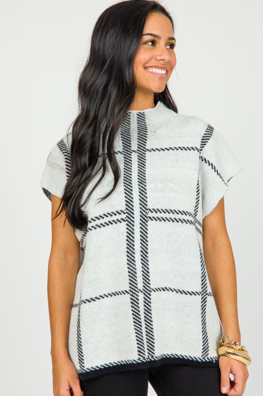 Gilli Short Sleeve & Sleeveless | Plaid Sleeveless Sweater, White/Black