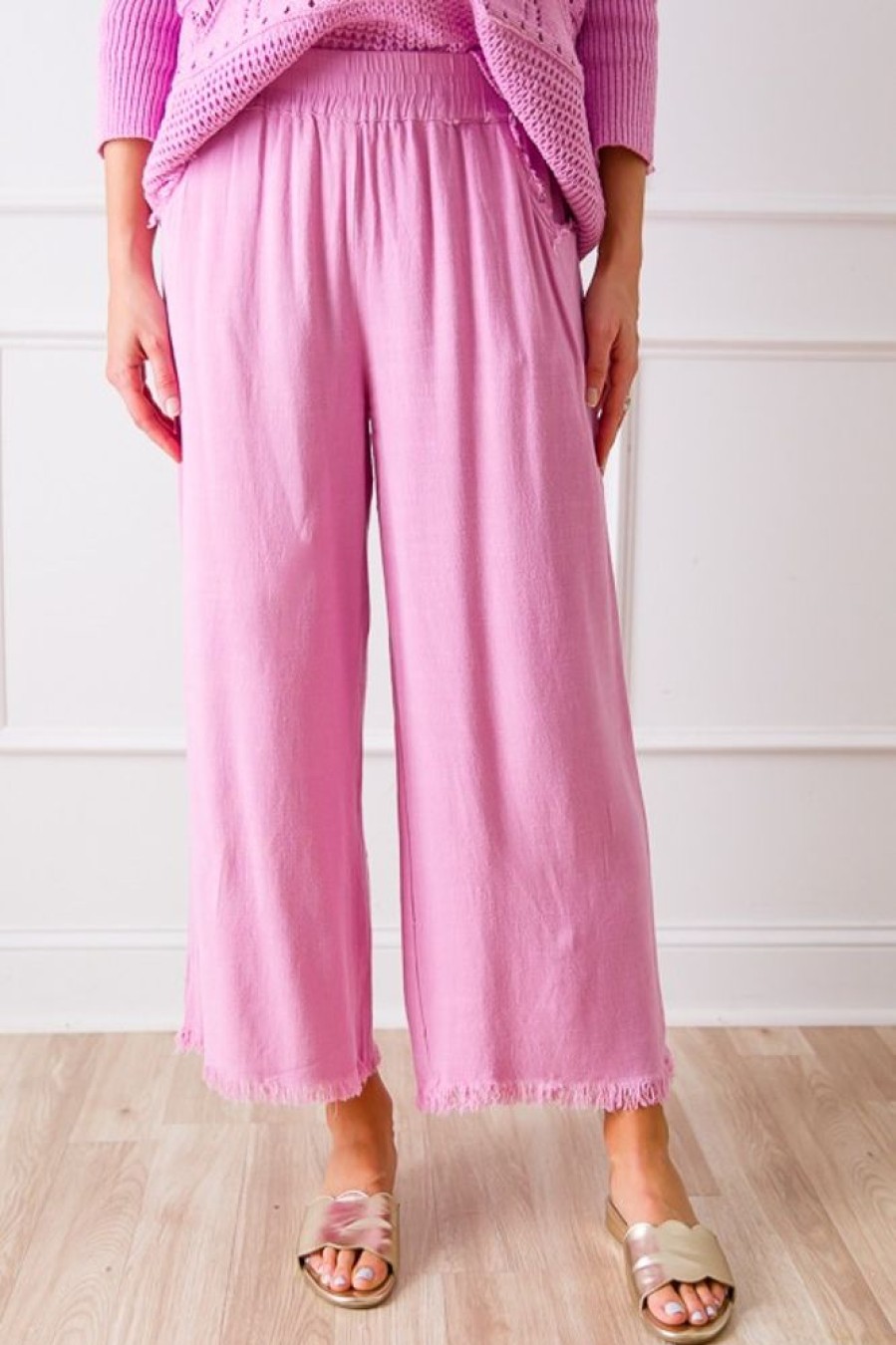 Umgee Pants & Leggings | Cropped Linen Pant, Pink Mauve