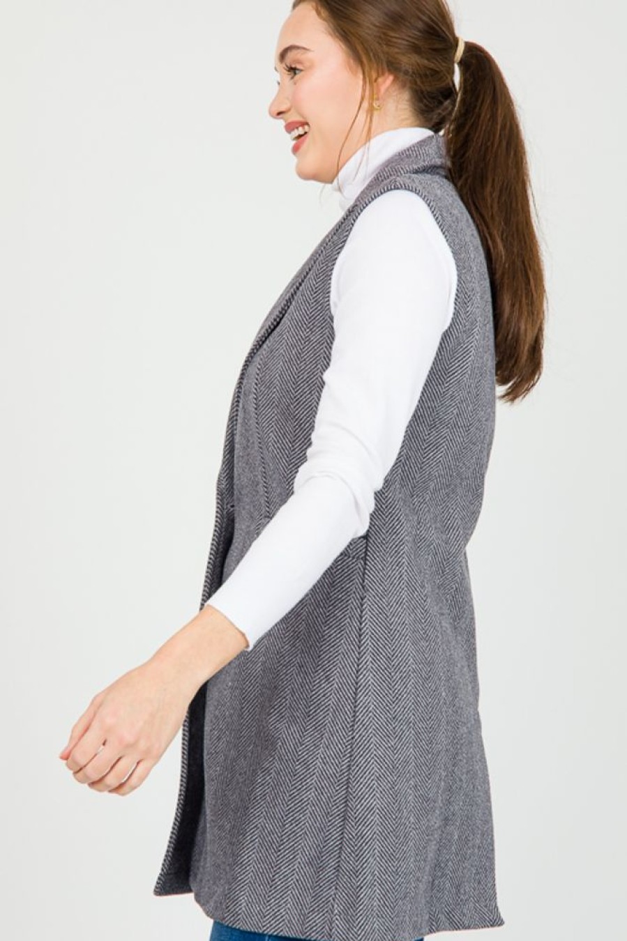 Must Have Jackets / Coats / Vests / Blazers | Herringbone Coat Vest, Gray Black