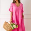 Very J Maxi & Midi | Asymmetric Tier Gauze Midi, Pink