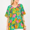 Cotton Bleu Short Sleeve & Sleeveless | Tropical Boxy Blouse, Green