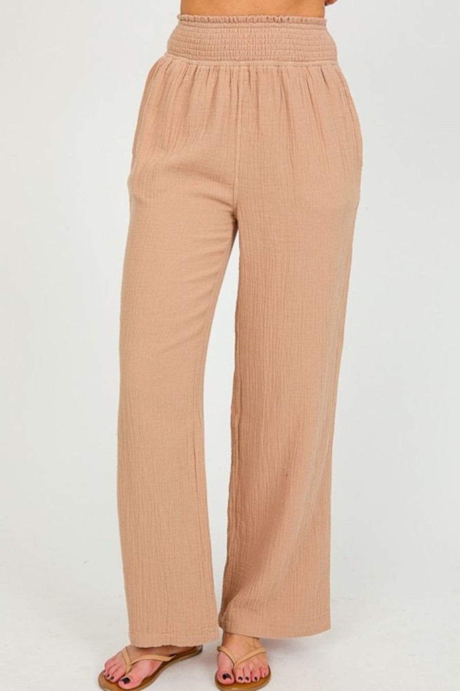 Hem & Thread Pants & Leggings | Crinkle Gauze Pants, Taupe