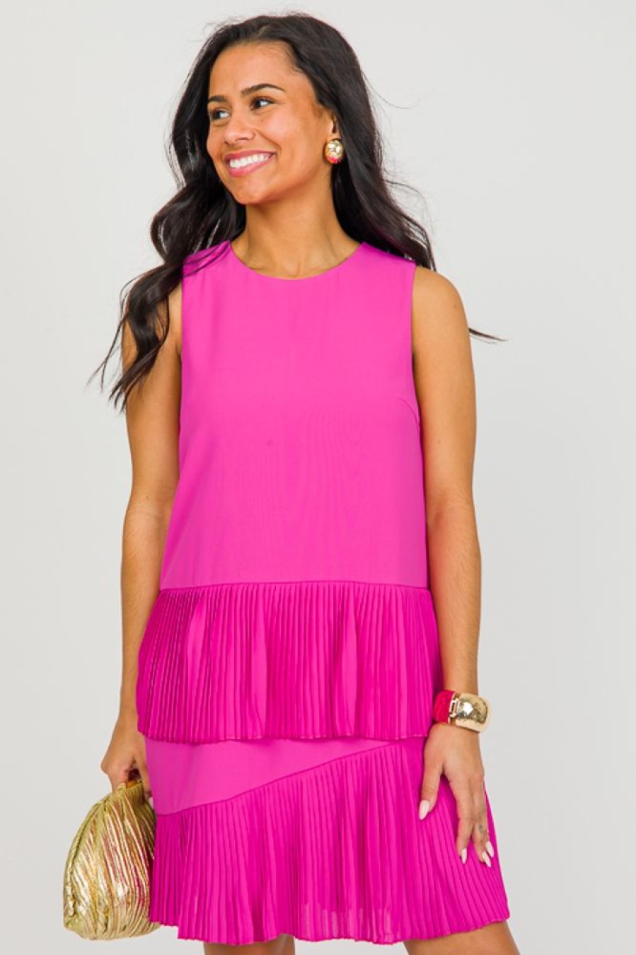 Pretty Follies Sleeveless | Sasha Ruffle Dress, Magenta