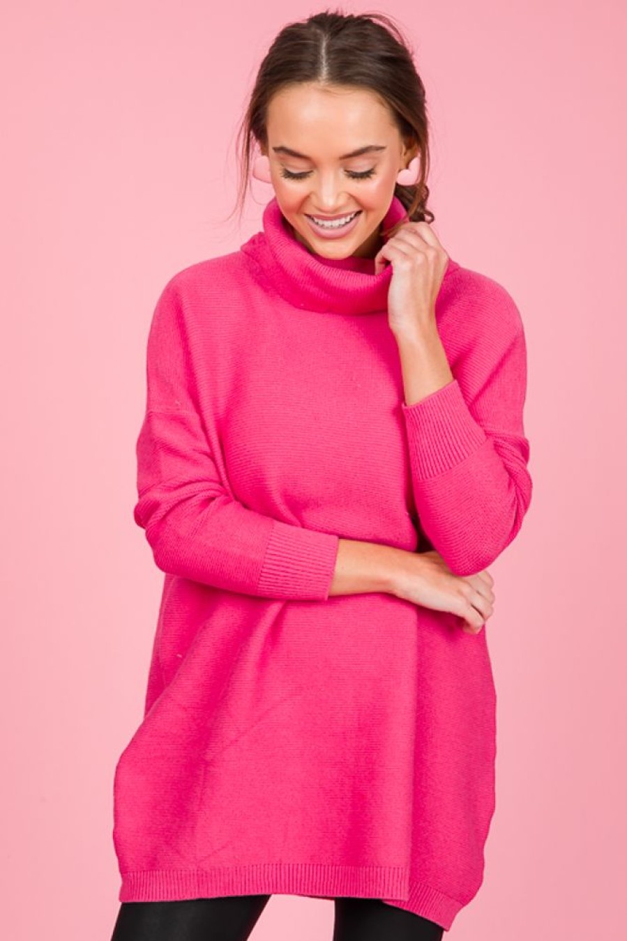 Davi & Dani 3/4 & Long Sleeve | Campbell Sweater, Hot Pink