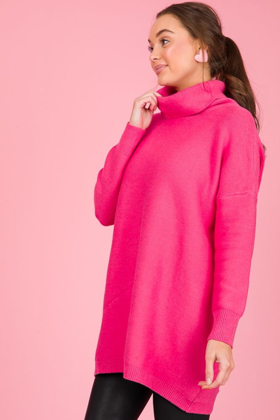 Davi & Dani 3/4 & Long Sleeve | Campbell Sweater, Hot Pink