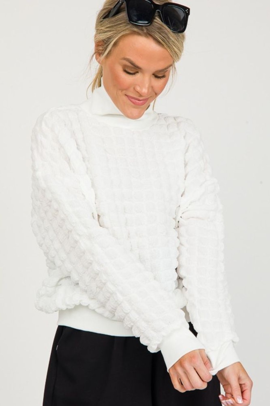 Bucketlist 3/4 & Long Sleeve | Bubble Texture Pullover, Ivory