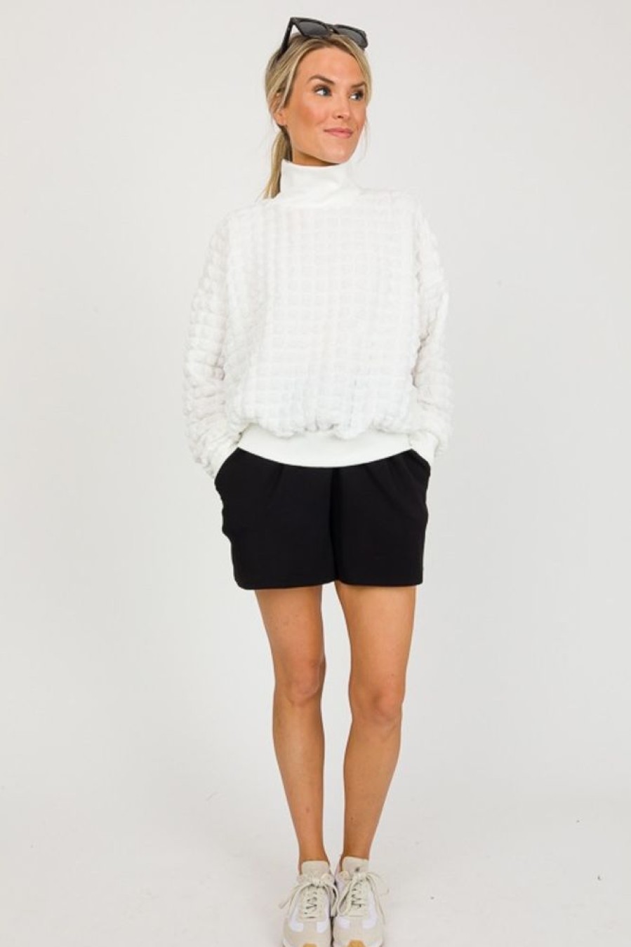 Bucketlist 3/4 & Long Sleeve | Bubble Texture Pullover, Ivory