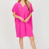 Entro Dresses W/ Sleeves | Greek Key Texture Dress, Fuchsia