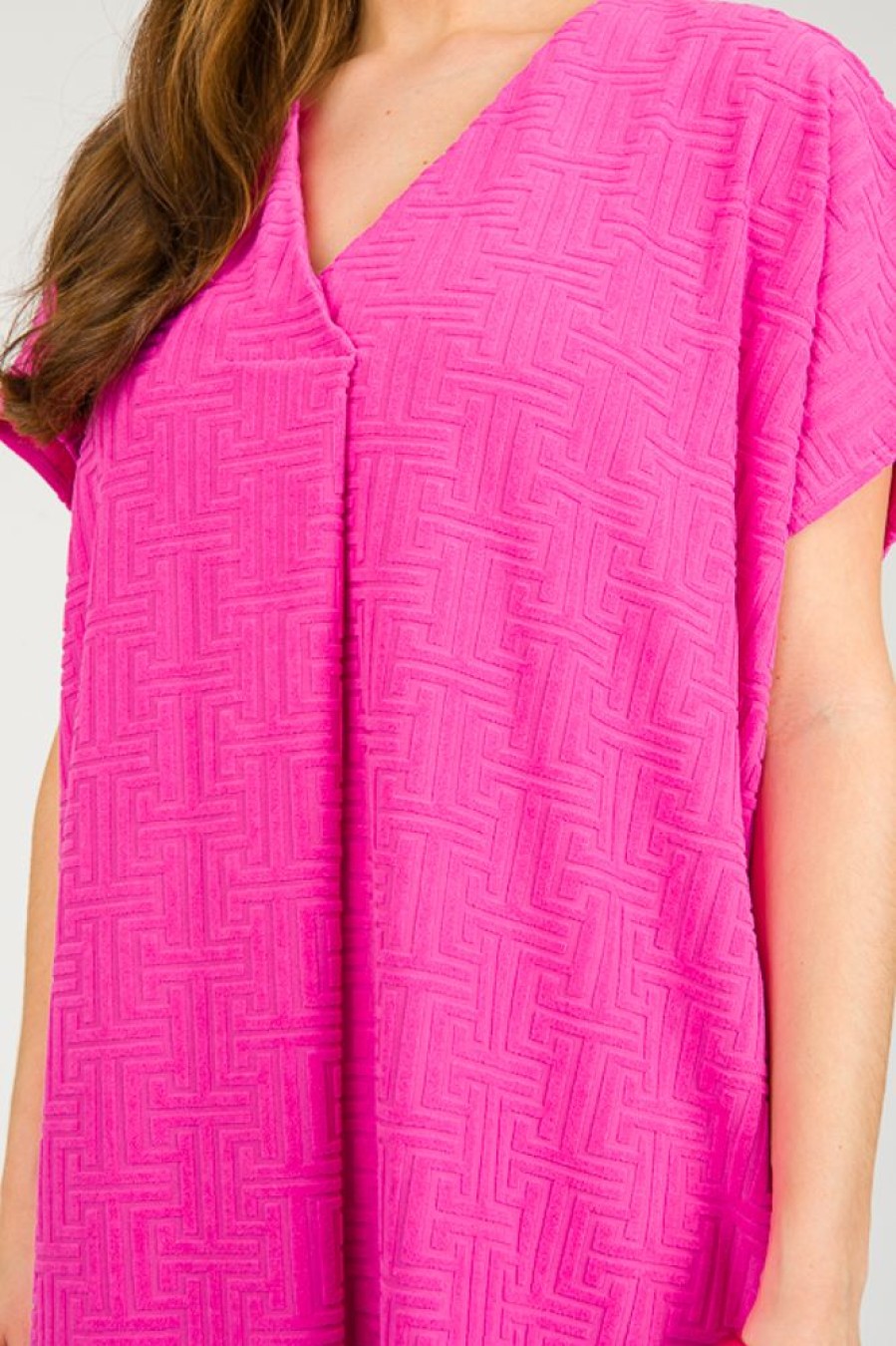 Entro Dresses W/ Sleeves | Greek Key Texture Dress, Fuchsia